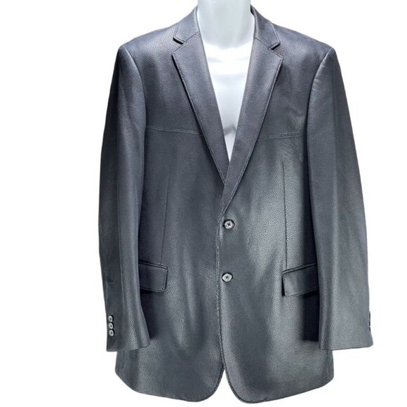 Camiloni Italia Black Blazer Jacket Mens Size 42L Polyester & PU - Picture 1 of 15
